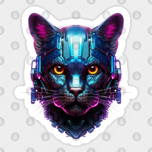 Midnight Mech - The Black Cyborg Cat Sticker by Lematworks